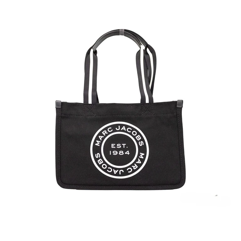Marc Jacobs Medium Black Canvas Fabric Shoulder Convertible Tote Purse Bag Silver - Women