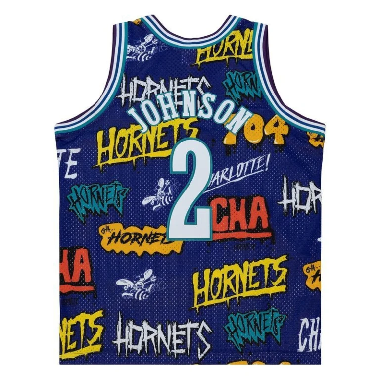 Men's Slap Sticker Swingman Jersey Hornets 1994 Larry Johnson Jerseys
