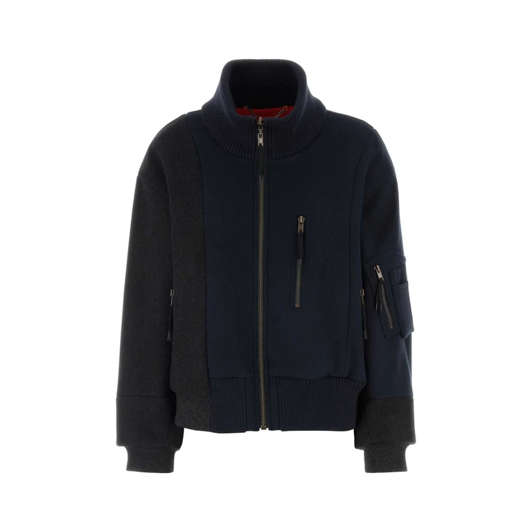 Maison Margiela Two-Tone Wool Bomber Jacket Darkblueblackmelange Giubbini - Women