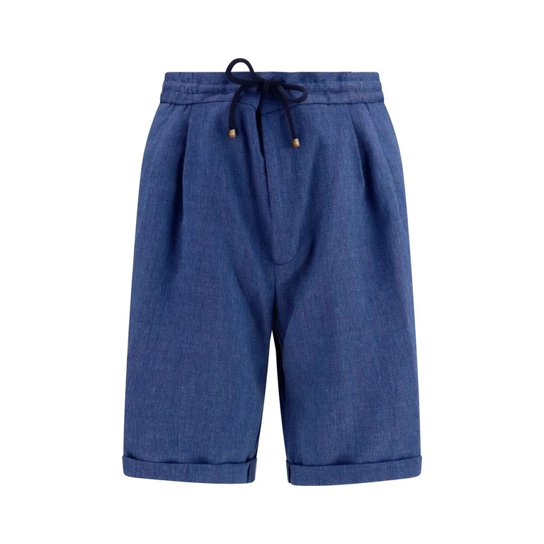 Brunello Cucinelli Blue Linen Bermuda Shorts - Men