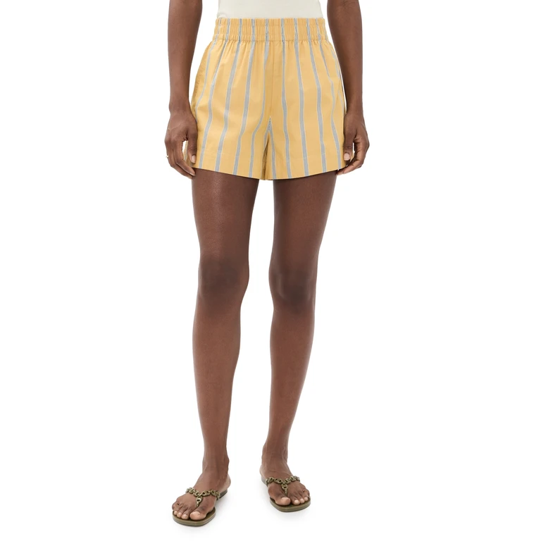 Madewell Terry Full Elastic Pull On Shorts Yellow And Blue Stripe M