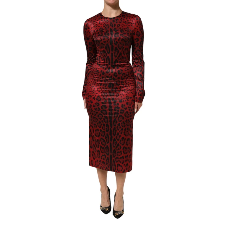 Dolce & Gabbana Red Leopard Sheath Long Sleeves Dress 05+pl - Women