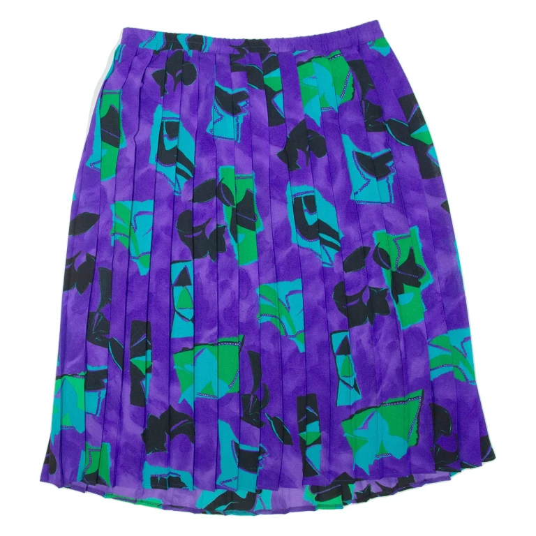 Womens Pleated Skirt Purple Knee Length Floral XL
