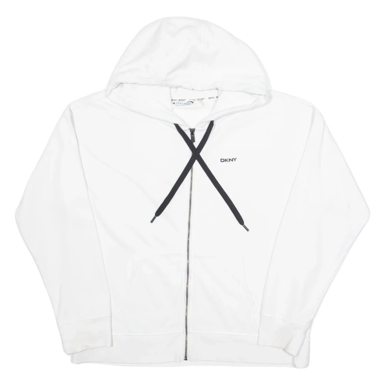 DKNY Womens White Hoodie Full Zip L