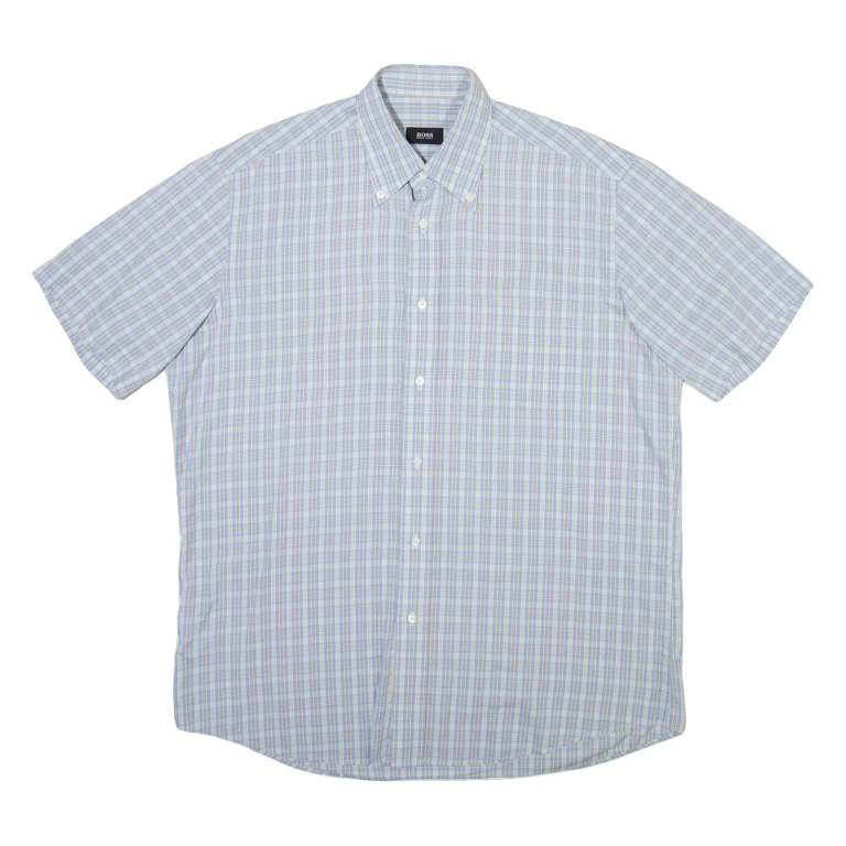 BOSS Mens Shirt Blue Check L