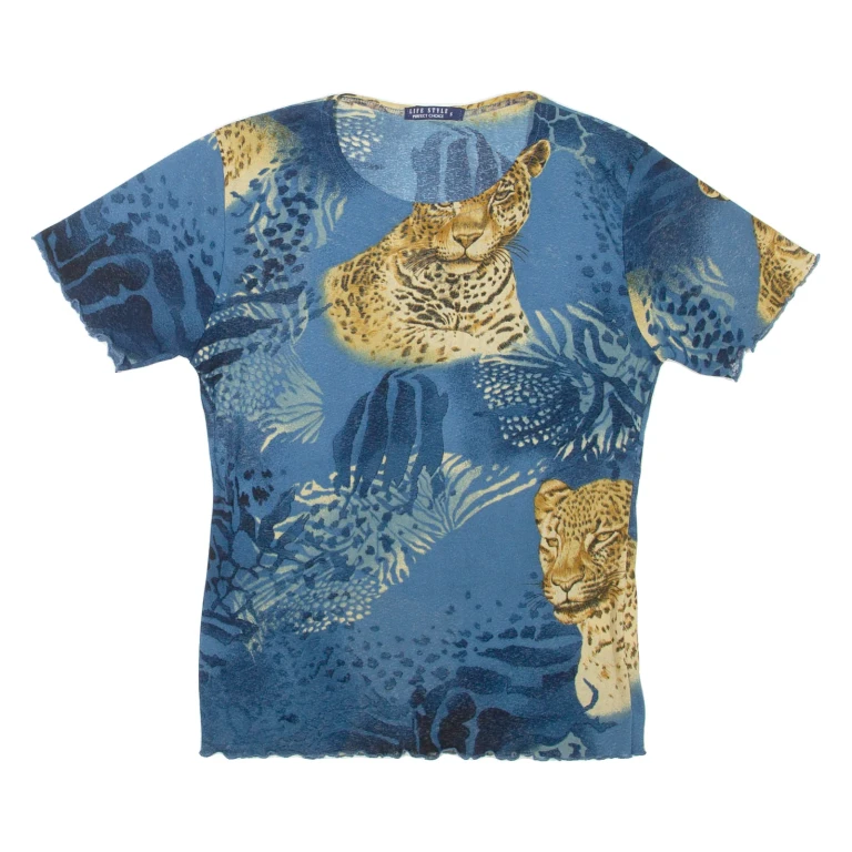 LIFESTYLE Cheetah Womens Printed Top Blue Animal Print S