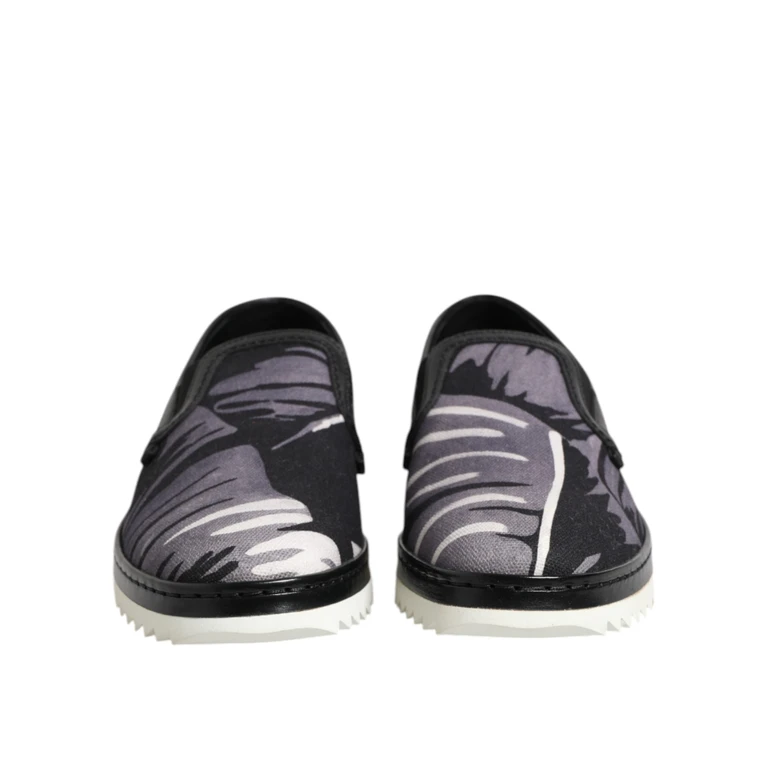 Dolce & Gabbana Black Tropical Slip On Men Sneakers Shoes Cotton - Men