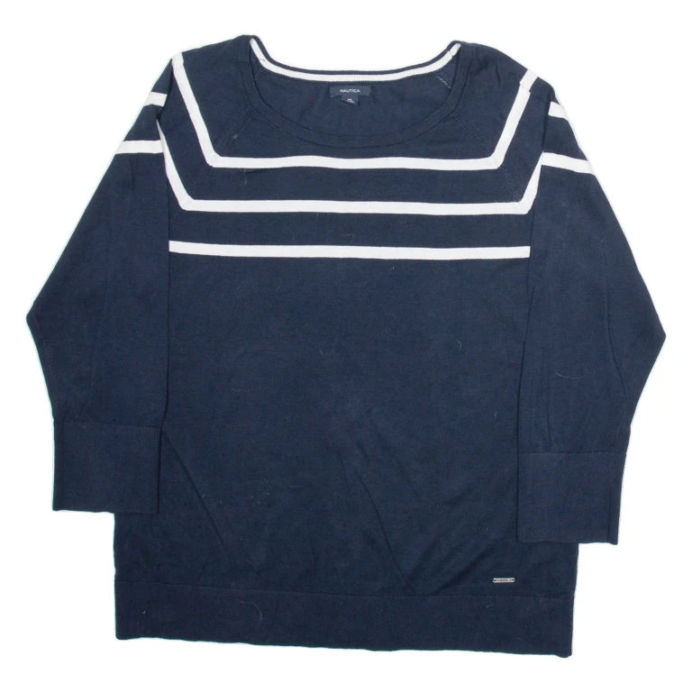 NAUTICA Womens Jumper Blue Striped Tight Knit XL