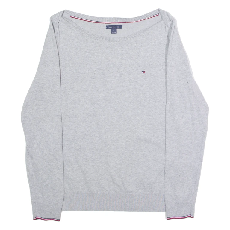 TOMMY HILFIGER Womens Jumper Grey Crew Neck Tight Knit M