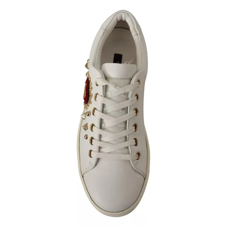 Dolce & Gabbana White Leather Gold Red Heart Sneakers Shoes - Women