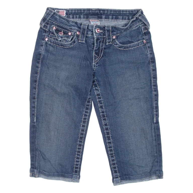 TRUE RELIGION Womens Pedal Pushers Shorts Blue Relaxed XXS W24