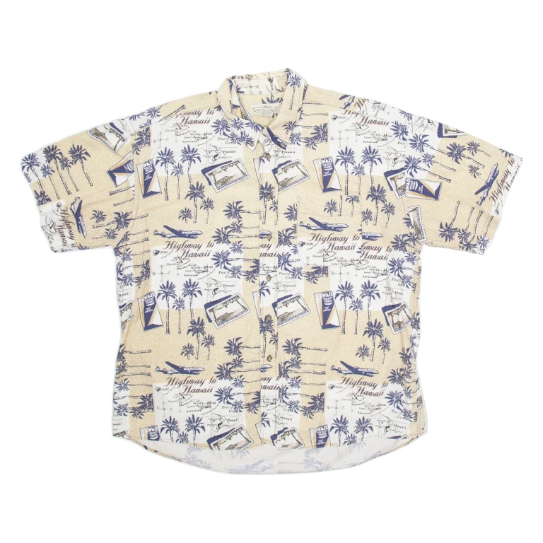 NATURAL ISSUE Mens Hawaiian Shirt Beige Crazy Pattern 2XL