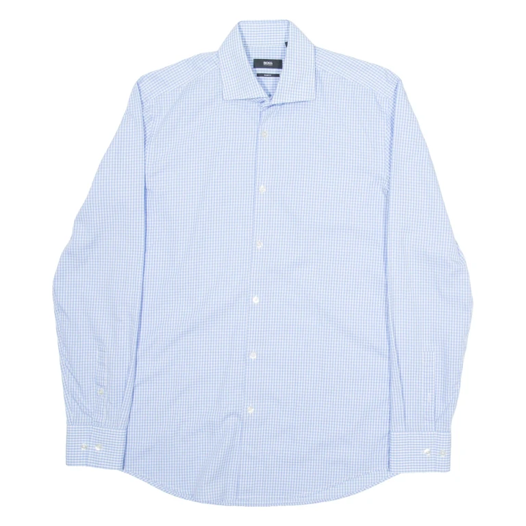 BOSS Slim Fit Mens Shirt Blue Check Long Sleeve M
