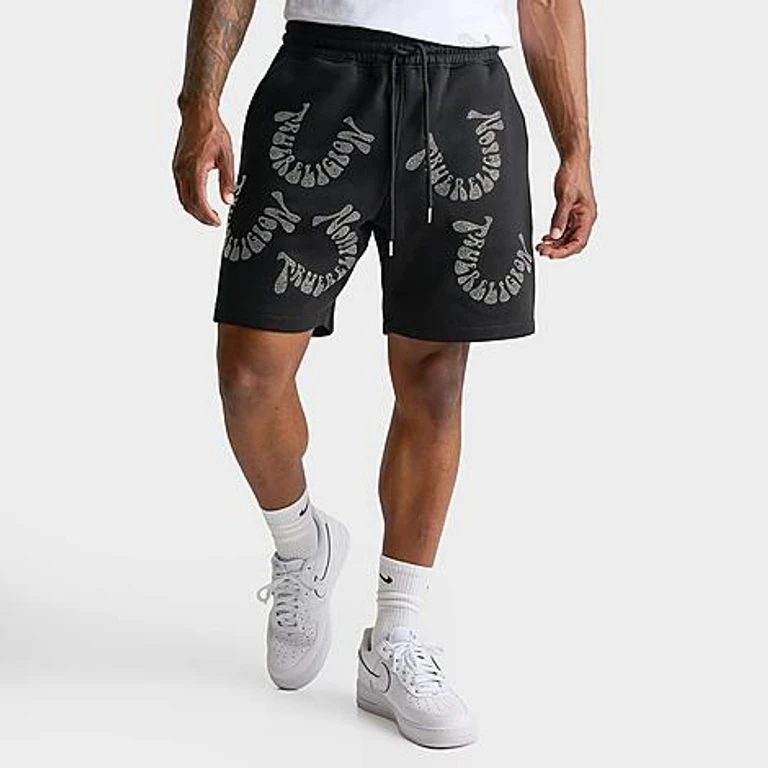 True Religion Men's Warped Logo Rhinestone Fleece Shorts in Black Size: Small