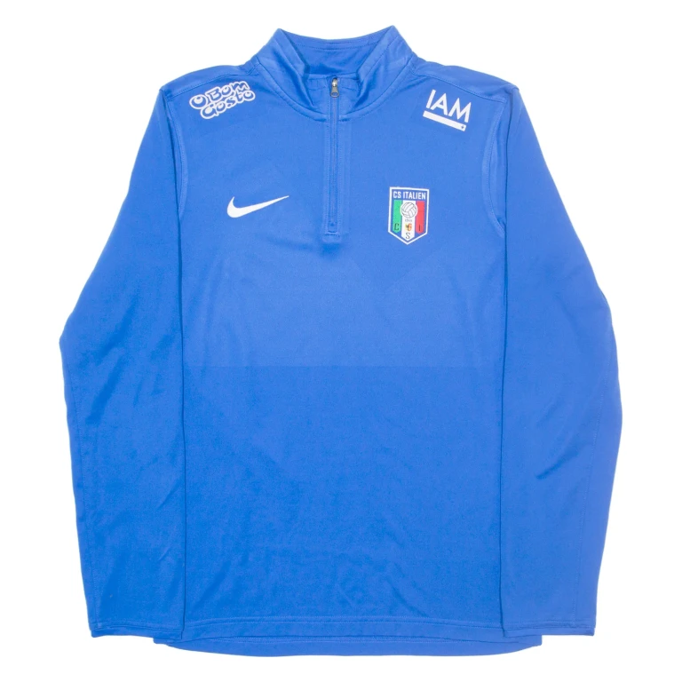 NIKE Cs Italien Mens Football Shirt Jersey Blue Long Sleeve 1/4 Zip S