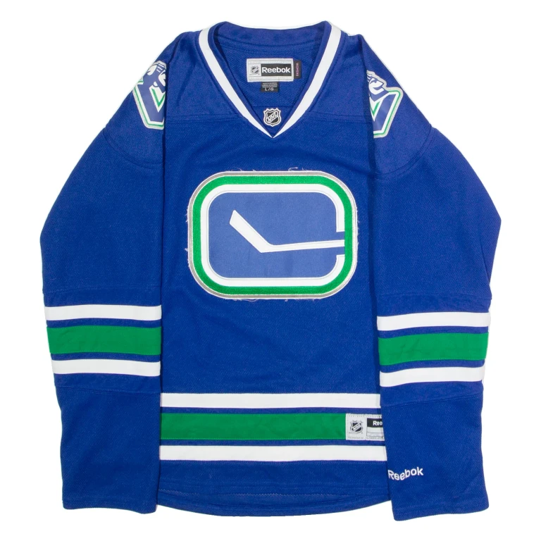 REEBOK Vancouver Canucks Home Womens Jersey Blue Long Sleeve USA V-Neck L