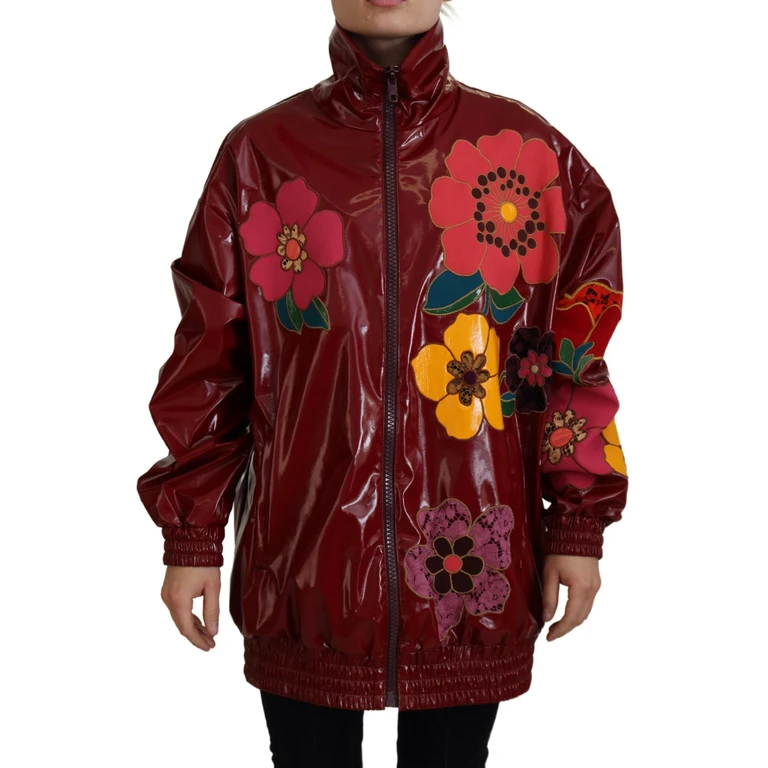Dolce & Gabbana Maroon Floral Full Zip Polyester Women Jacket Polyurethane Clothing - Women