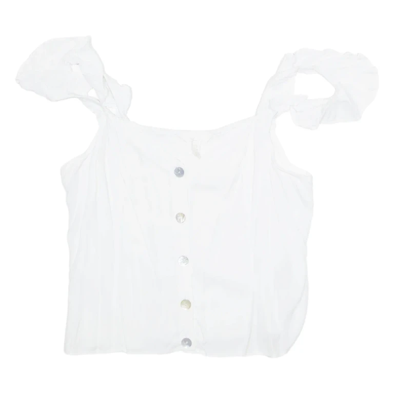 H&M Womens Ruffle Top White V-Neck UK 18