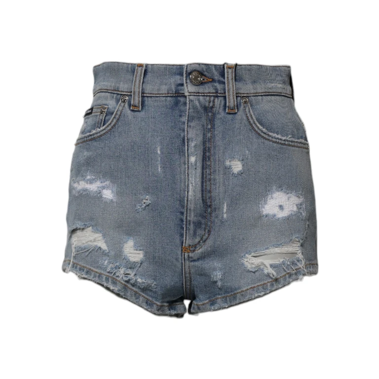 Dolce & Gabbana Blue Tattered Denim Cotton Hot Pants Shorts Elastane - Women