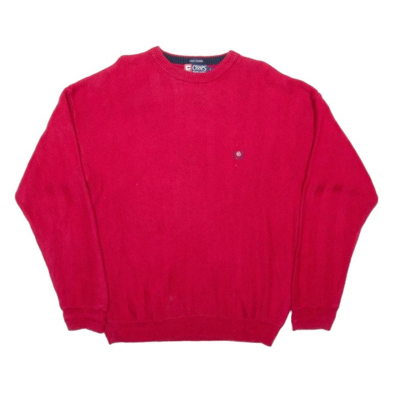 CHAPS RALPH LAUREN Mens Patterned Jumper Red Herringbone Chunky Knit L (UU3-061124-4651)