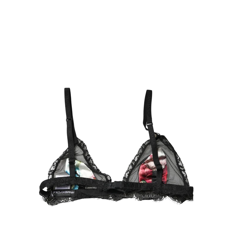 Dolce & Gabbana Black Floral Soft Cup Triangle Bra Underwear Elastane Nylon Silk Clothing - Women