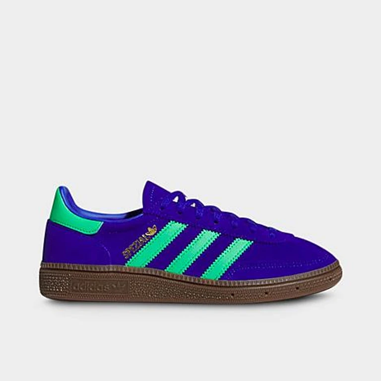 adidas Big Kids Originals Handball Spezial Casual Shoes in Lucid Blue/Semi Screaming Green/Gum Size: 3.5