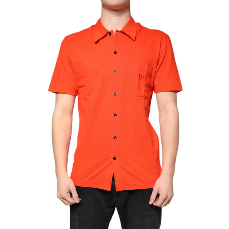 Orange Cotton Button Down Casual Polo Shirt - Men