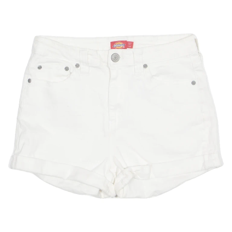 DICKIES Turn Up Womens Denim Shorts White S W28