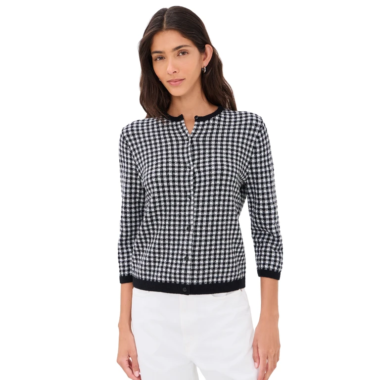 Vince Gingham Cardigan Black/Off White XL