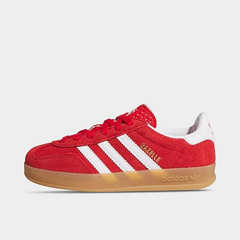adidas Little Kids Originals Gazelle Indoor Casual Shoes in Better Scarlet/Cloud White/Gum Size: 1.0