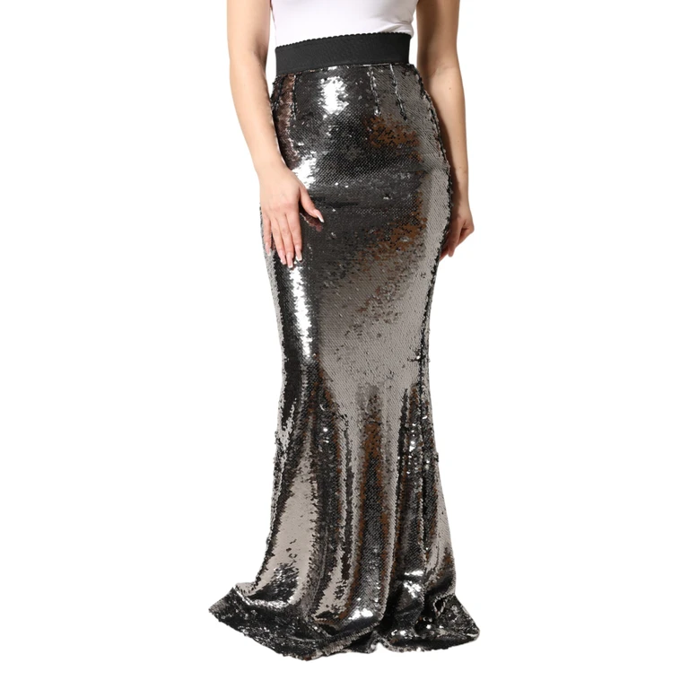 Dolce & Gabbana Metallic Gray Sequin High Waist Mermaid Skirt - Women