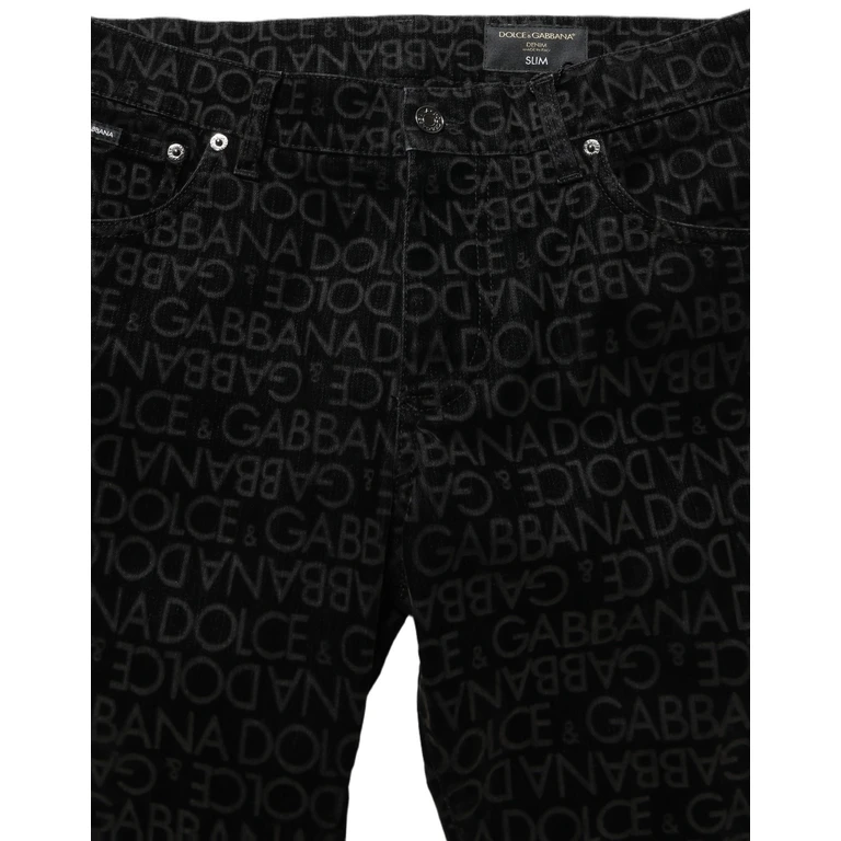 Dolce & Gabbana Black Logo Monogram Cotton Slim Denim Jeans Elastane Clothing - Men