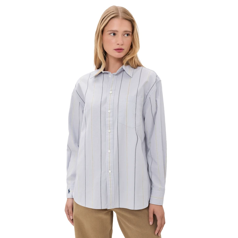 Cotton Striped Button Down Shirt 2026 Lt Bl/Crm L