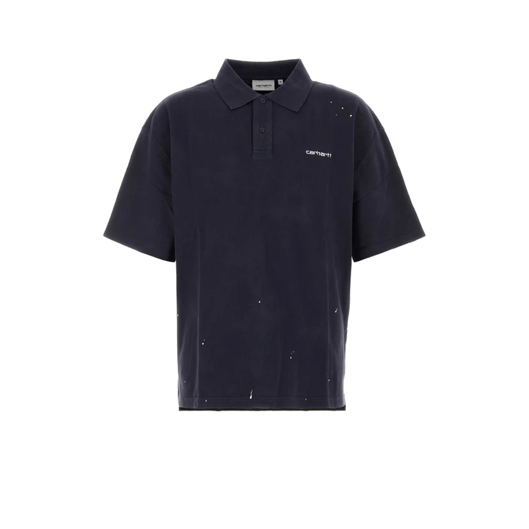 Carhartt Wip Navy Blue Piquet S-S Painter Polo Darknavydestroywashsplatter Exterior: Cotton - Men