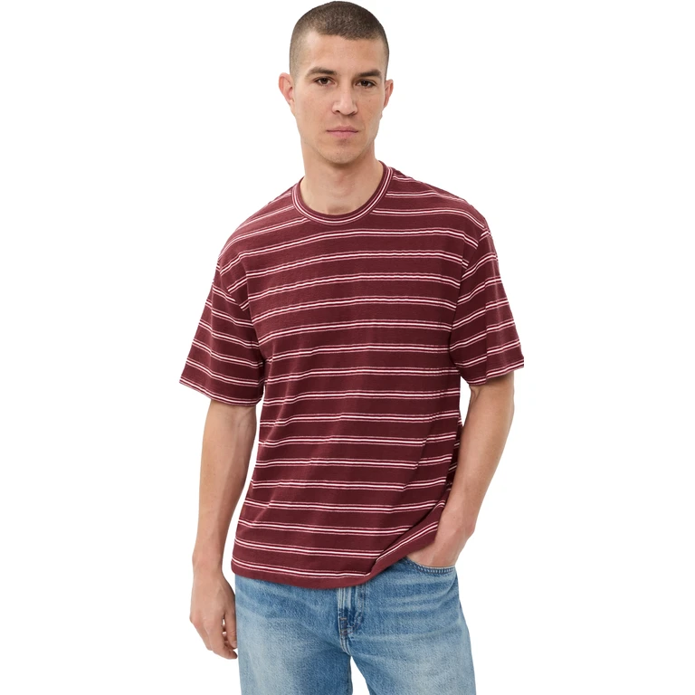 Madewell Boxy Jacquard Tee Stripe Dusty Merlot M