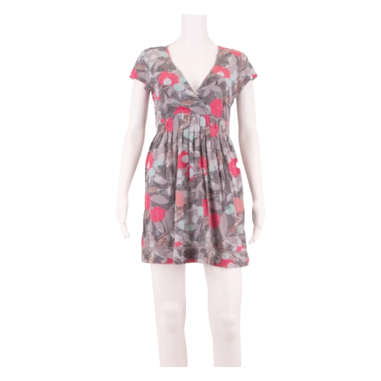 WHITE STUFF Womens Fit & Flare Dress Grey Floral Short Sleeve Knee Length S