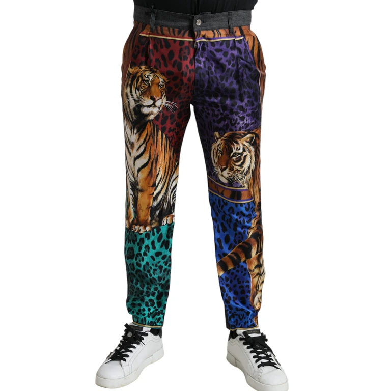 Multicolor Tiger Cotton Loose Denim Jeans Silk Elastane Clothing - Men