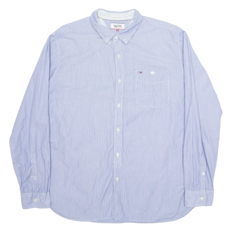 HILFIGER DENIM Mens Shirt Blue Pinstripe Long Sleeve XL