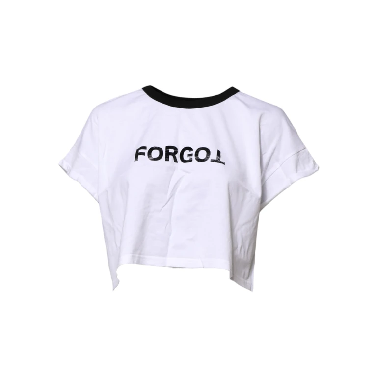 Dolce & Gabbana White Graphic Print Crew Neck Cropped T-Shirt Cotton - Women