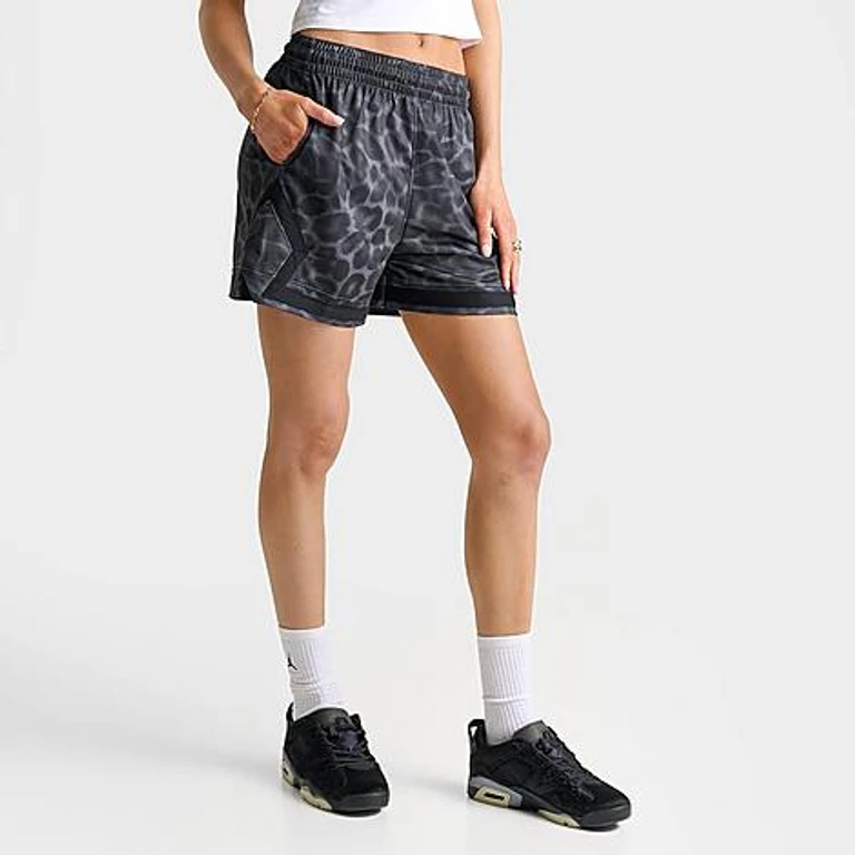 Nike Women's Jordan Sport Leopard Print 4" Diamond Basketball Shorts in Black Size: XS