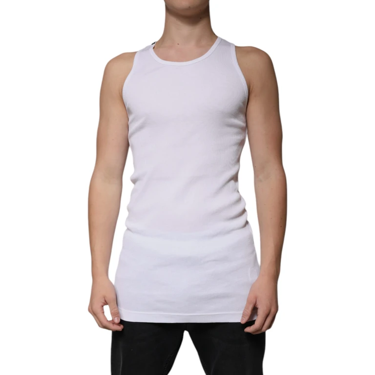 Dolce & Gabbana White Cotton Sleeveless Round Neck Tank T-Shirt - Men