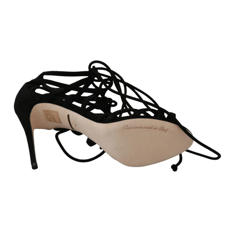 Dolce & Gabbana Black Suede Strap Stilettos Shoes Sandals Capra Goatskin - Women