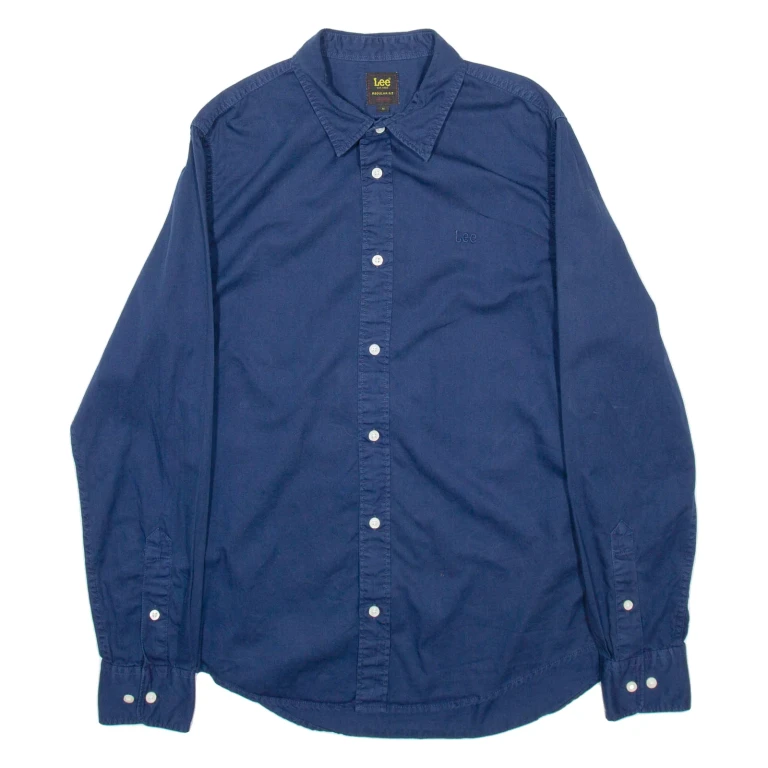 LEE Mens Plain Shirt Blue Long Sleeve M