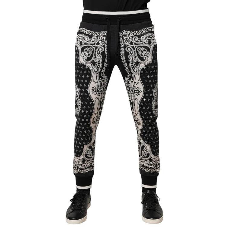 Black Cotton Bandana Jogger Sweatpants Pants And White - Men