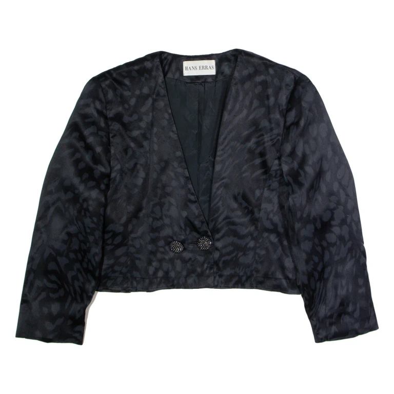 HANS ERRAS Womens Blazer Jacket Black Silk 90s UK 14