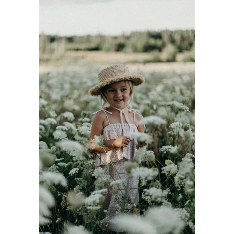 Girls Organic Muslin Dress Flower Pattern
