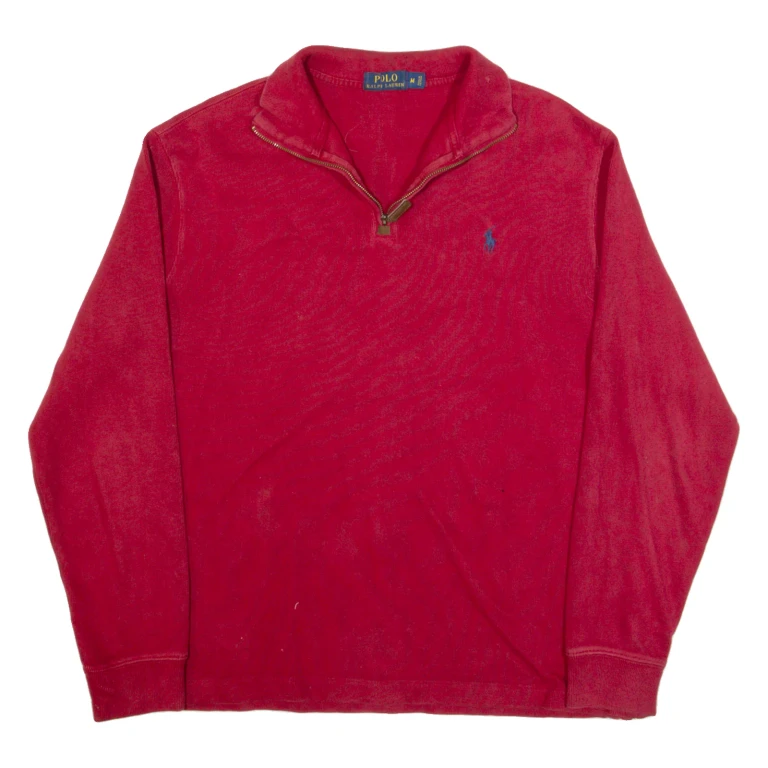 POLO RALPH LAUREN Mens Jumper Red 1/4 Zip Tight Knit M