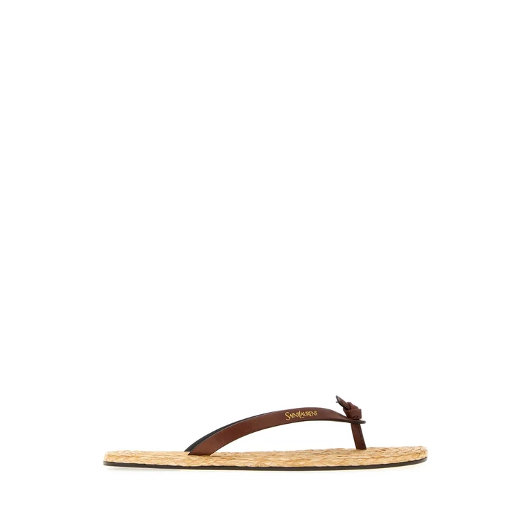 Saint Laurent Brown Leather Jota Thong Slippers Bruciato Scarpe Con Tacco - Women