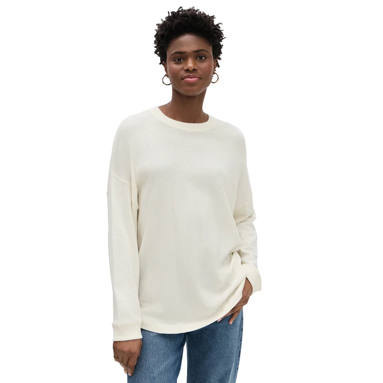 Jenni Kayne Boyfriend Long Sleeve Tee Ivory M