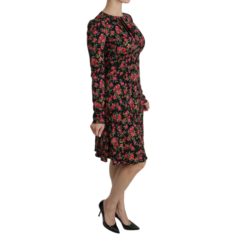Dolce & Gabbana Black Floral Longsleeve Knee Length Dress Viscose - Women